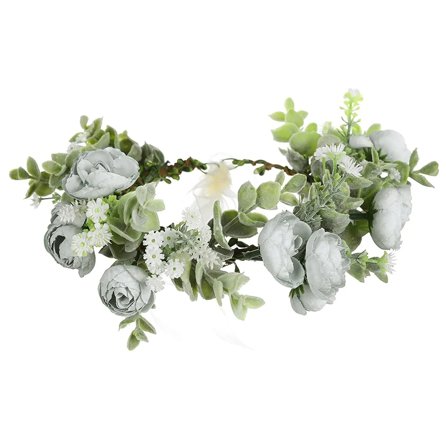 AWAYTR Leaf Flower Crown Garland Headpiece - Handmade Hair Floral Wreath Adjusatble Flower Headbands for Bridal Wedding Festival Party Flower Leaves Crown (Blue #1)