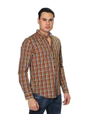 Camisas Hombre Manga Larga Cuadros Regular Fit B31229 Naranja
