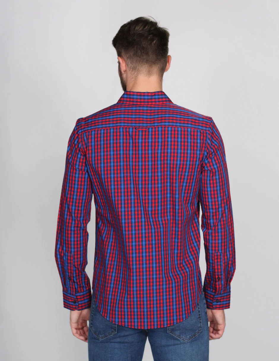 Camisas Hombre Manga Larga Cuadros Rojo B15214