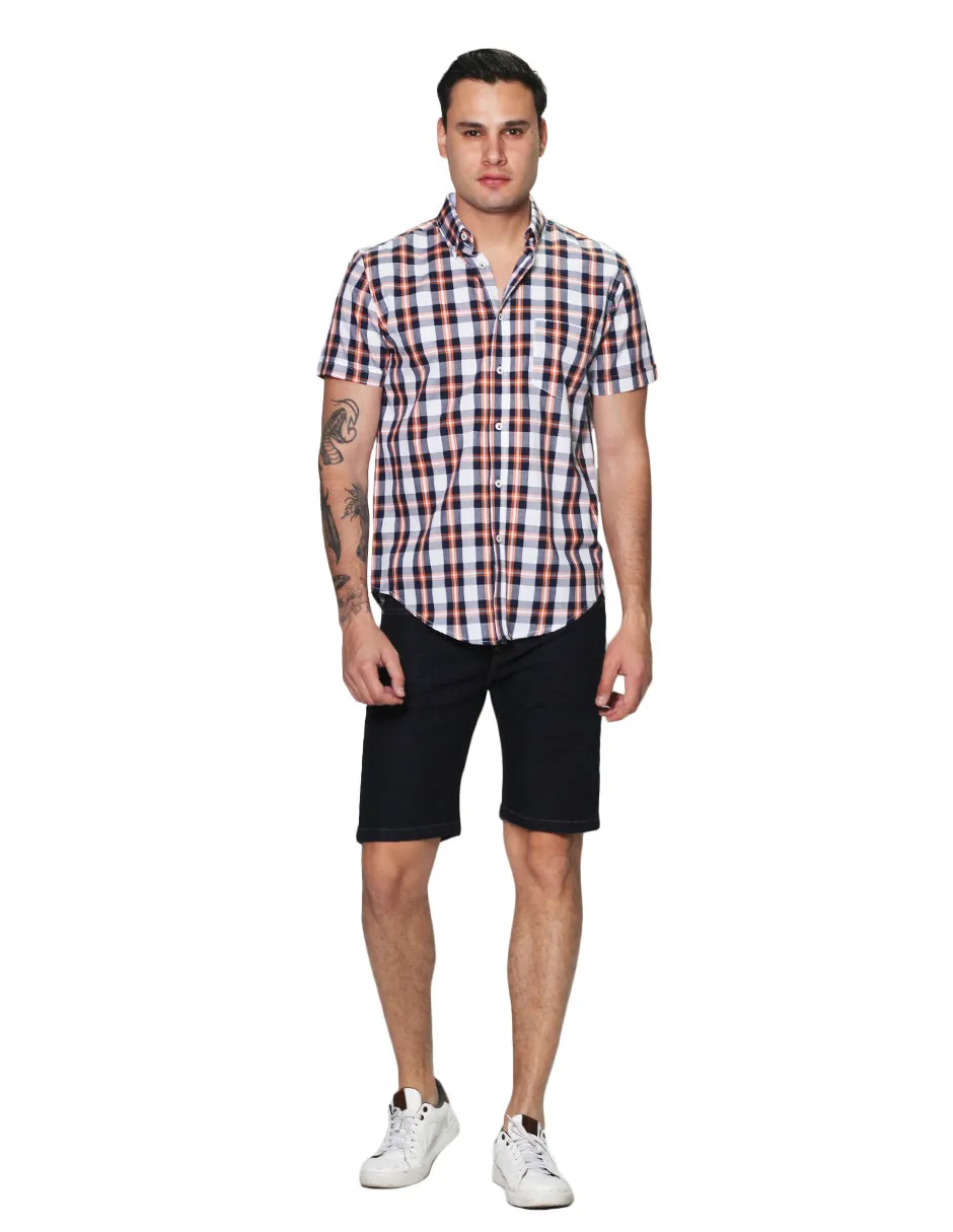 Camisas Para Hombre Manga Corta Cuadros Regular Fit B31261 Blanco