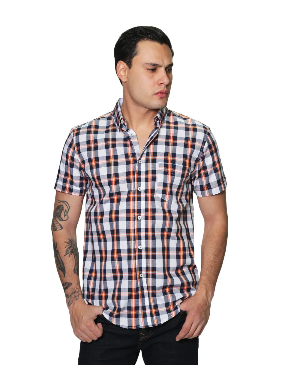 Camisas Para Hombre Manga Corta Cuadros Regular Fit B31261 Blanco