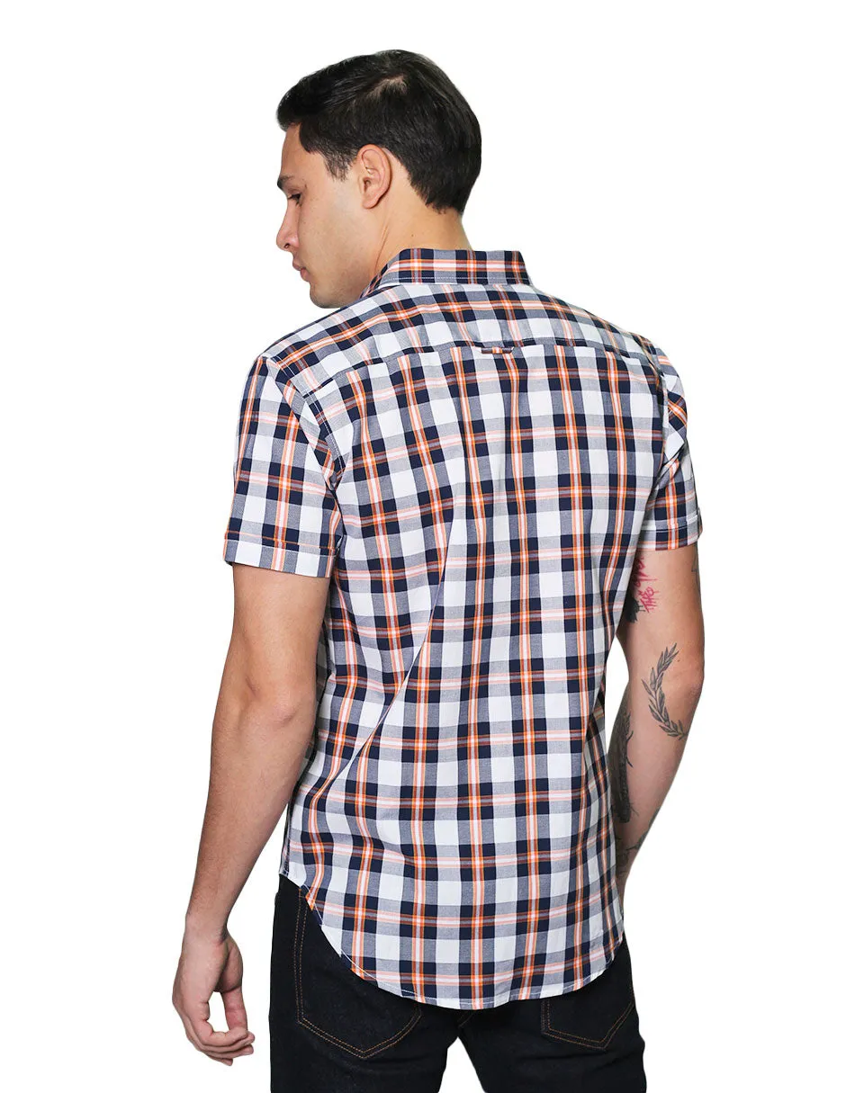 Camisas Para Hombre Manga Corta Cuadros Regular Fit B31261 Blanco
