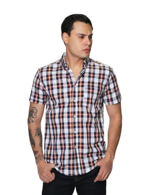Camisas Para Hombre Manga Corta Cuadros Regular Fit B31261 Blanco