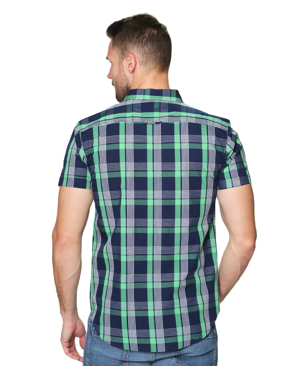 Camisas Para Hombre Manga Corta Cuadros Regular Fit B31262 Verde