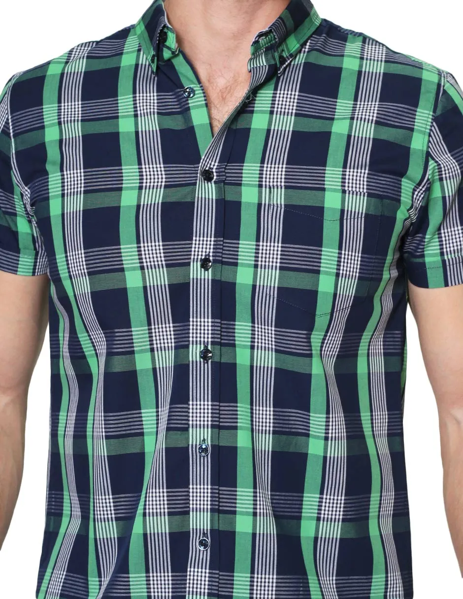 Camisas Para Hombre Manga Corta Cuadros Regular Fit B31262 Verde