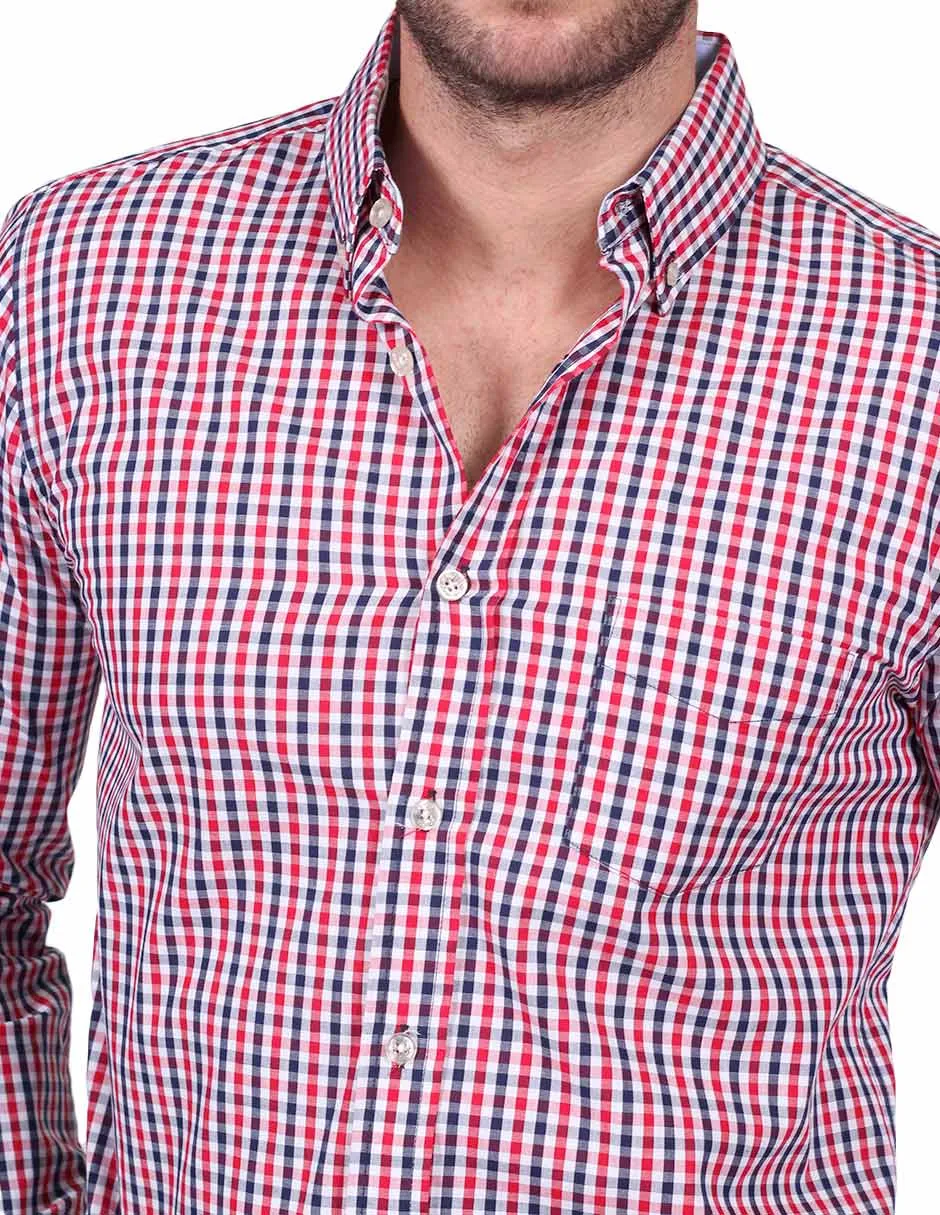 Camisas Para Hombre Manga Larga Cuadros Regular Fit Rojo B25201