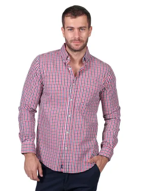 Camisas Para Hombre Manga Larga Cuadros Regular Fit Rojo B25201