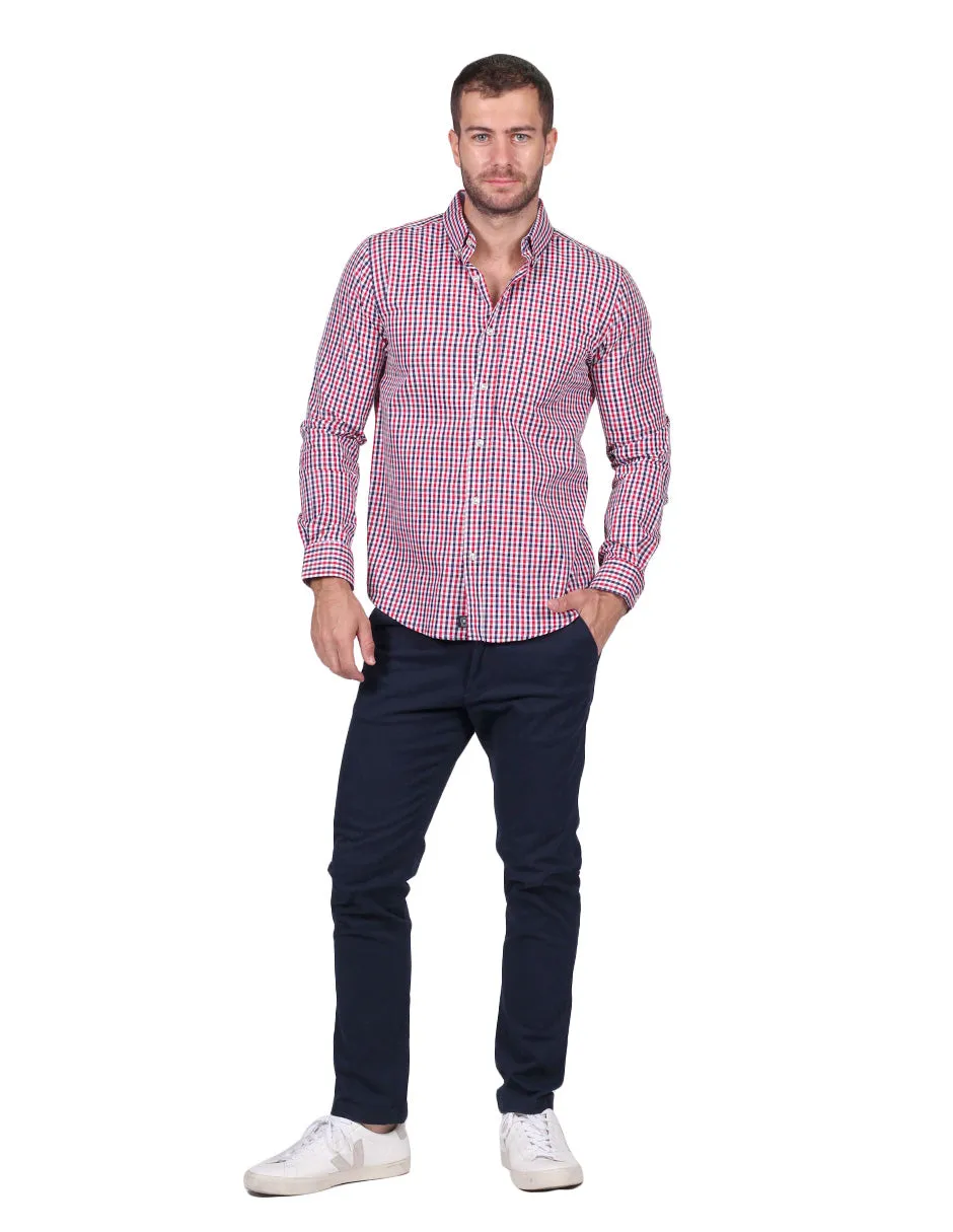 Camisas Para Hombre Manga Larga Cuadros Regular Fit Rojo B25201