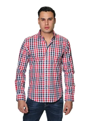 Camisas Para Hombre Manga Larga Cuadros Slim Fit B31102 Rojo