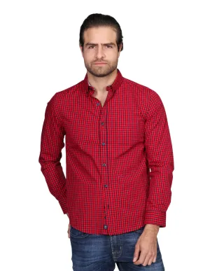 Camisas Para Hombre Manga Larga Regular Fit Cuadros Rojo B21210
