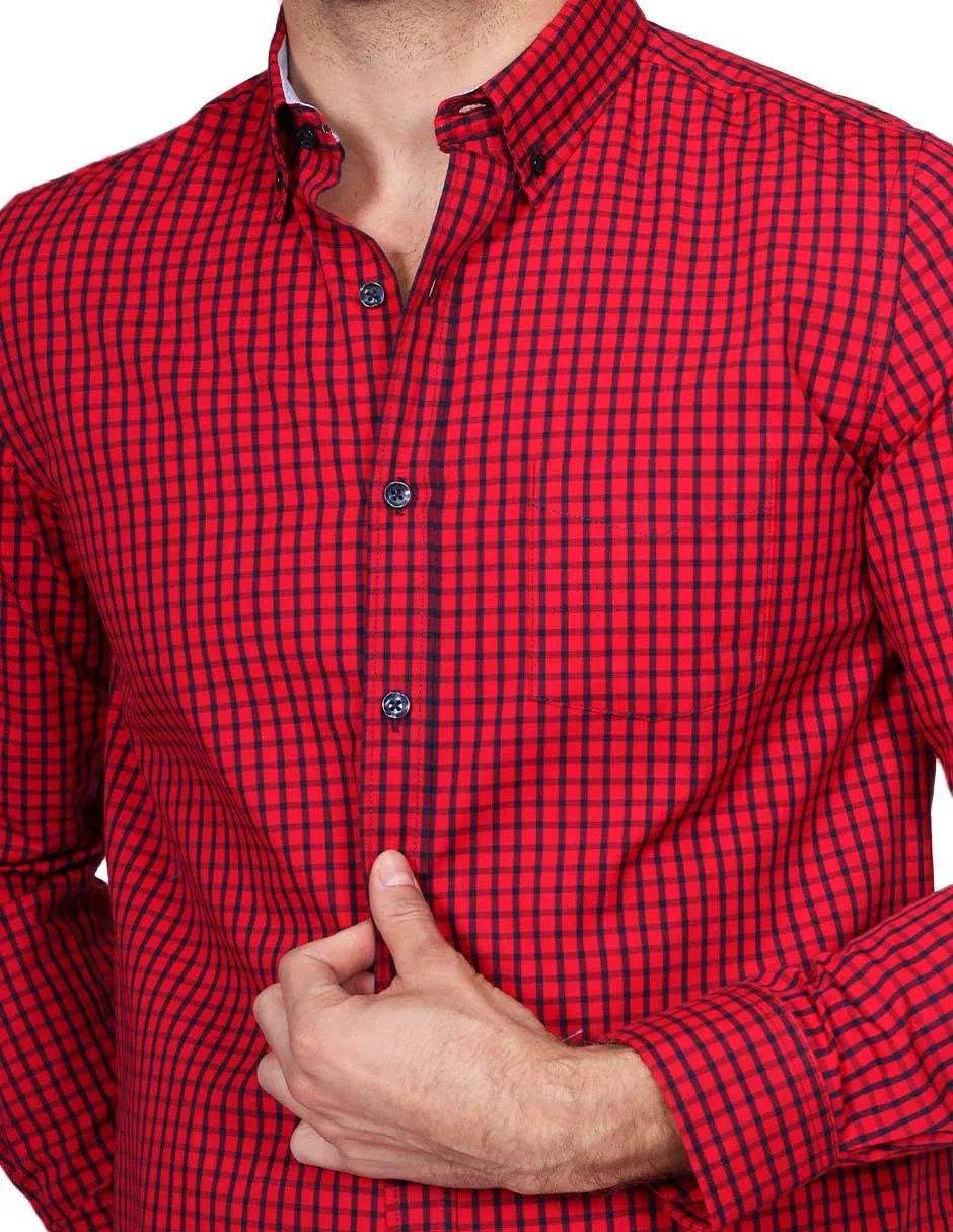 Camisas Para Hombre Manga Larga Regular Fit Cuadros Rojo B21210