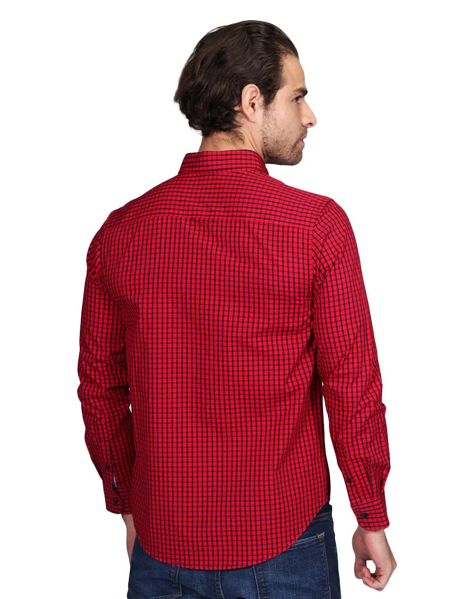 Camisas Para Hombre Manga Larga Regular Fit Cuadros Rojo B21210