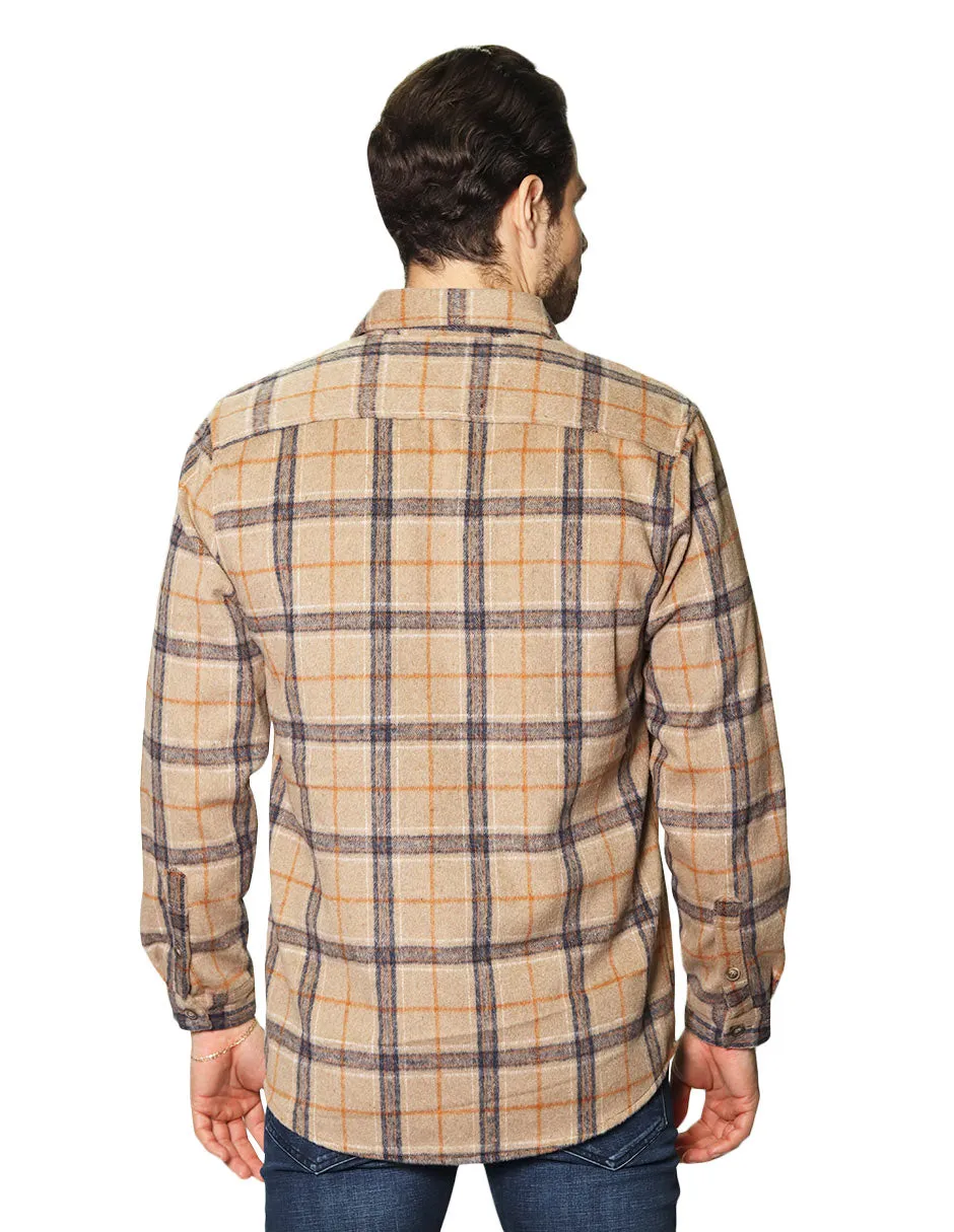 Camisolas Para Hombre De Manga Larga Con Bolsillos Y Estampado De Cuadros B35126 Kaki