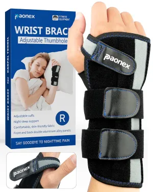 Carpal Tunnel Wrist Brace with Splints, Adjustable Thumb Hole Night Wrist Support Brace for Sprained, Tendonitis, Arthritis Pain Relief, Men and Women, Right Hand