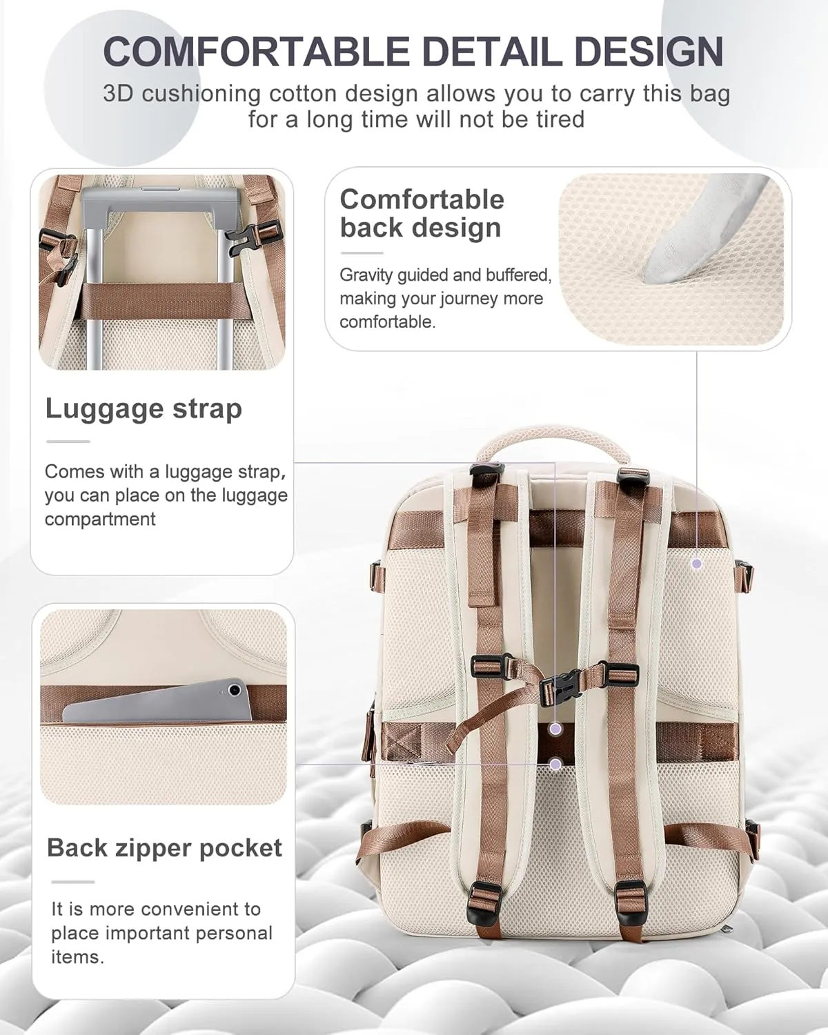 coowoz Travel Backpack Carry On for Women Man Gym Backpacks with Laptop Compartment Mochila de Viaje Teacher Personal Item Backpack Rucksack Airplane Accessories Must Haves Beige Brown