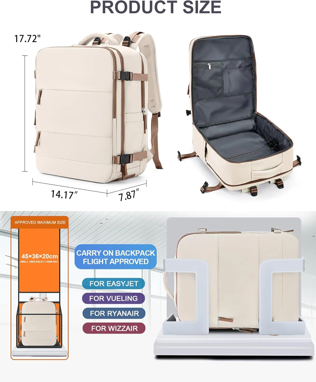 coowoz Travel Backpack Carry On for Women Man Gym Backpacks with Laptop Compartment Mochila de Viaje Teacher Personal Item Backpack Rucksack Airplane Accessories Must Haves Beige Brown