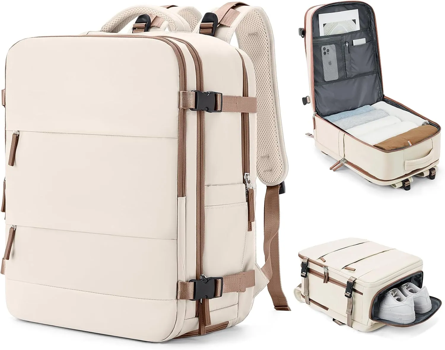 coowoz Travel Backpack Carry On for Women Man Gym Backpacks with Laptop Compartment Mochila de Viaje Teacher Personal Item Backpack Rucksack Airplane Accessories Must Haves Beige Brown