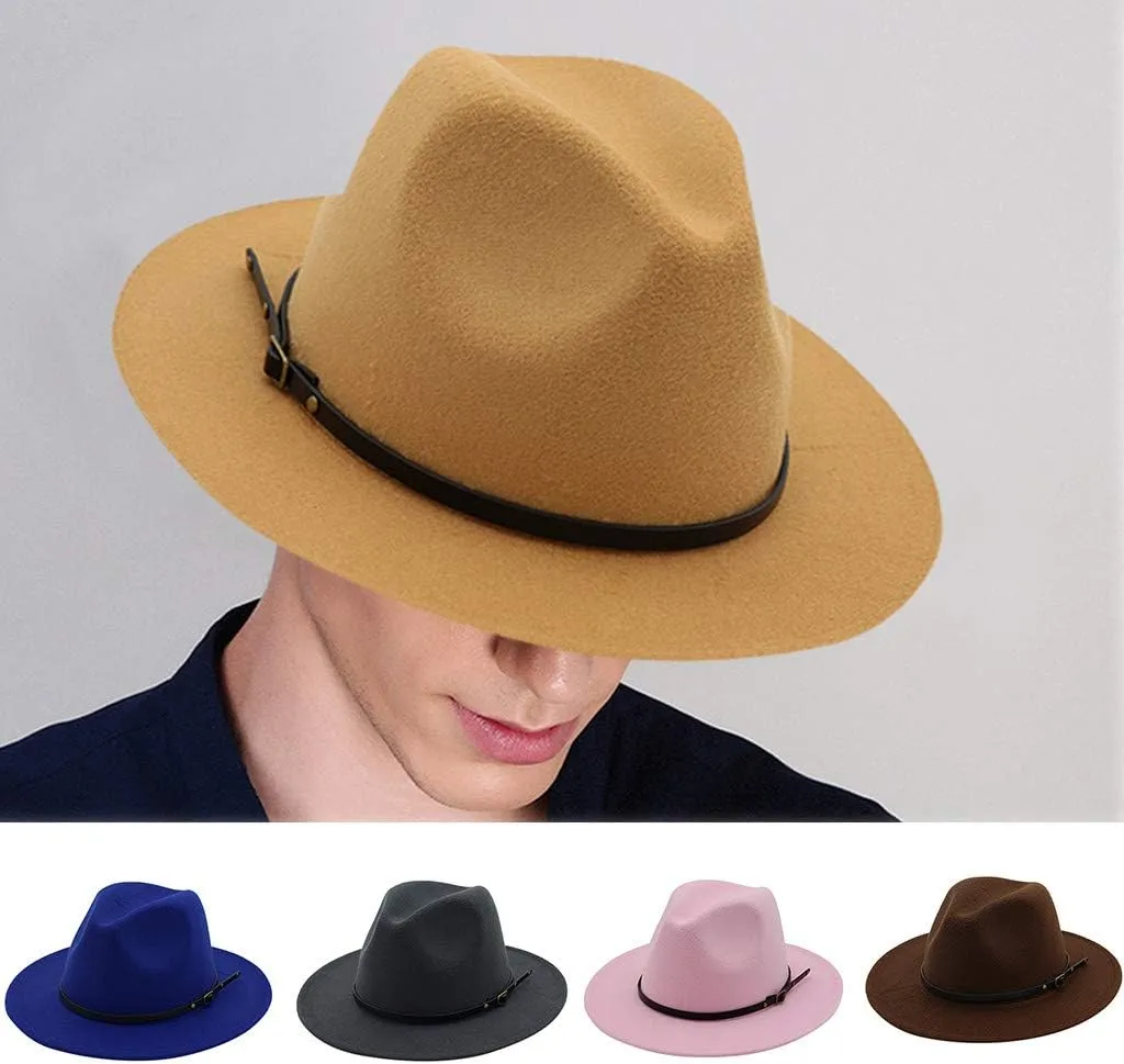 Fedora Hats for Men Women Wide Brim Fedora Panama Hat Men's Dress Hats with Belt Buckle Dress Hats for Men