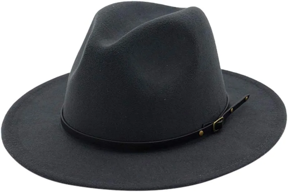 Fedora Hats for Men Women Wide Brim Fedora Panama Hat Men's Dress Hats with Belt Buckle Dress Hats for Men