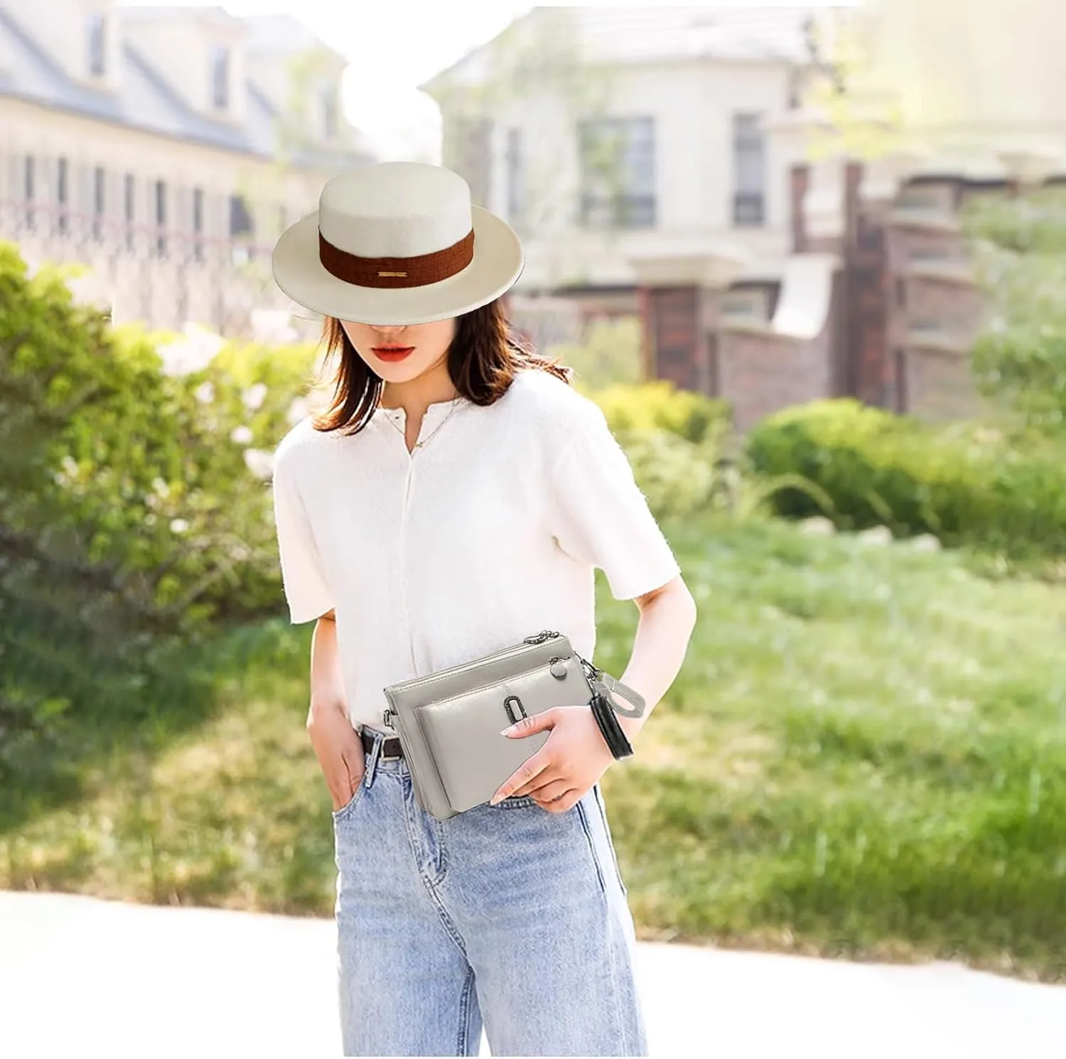 Fedora Hats for WomenWide Brim Fedora Hats for WomenUniform Women Fedora Hat and Bag Combination