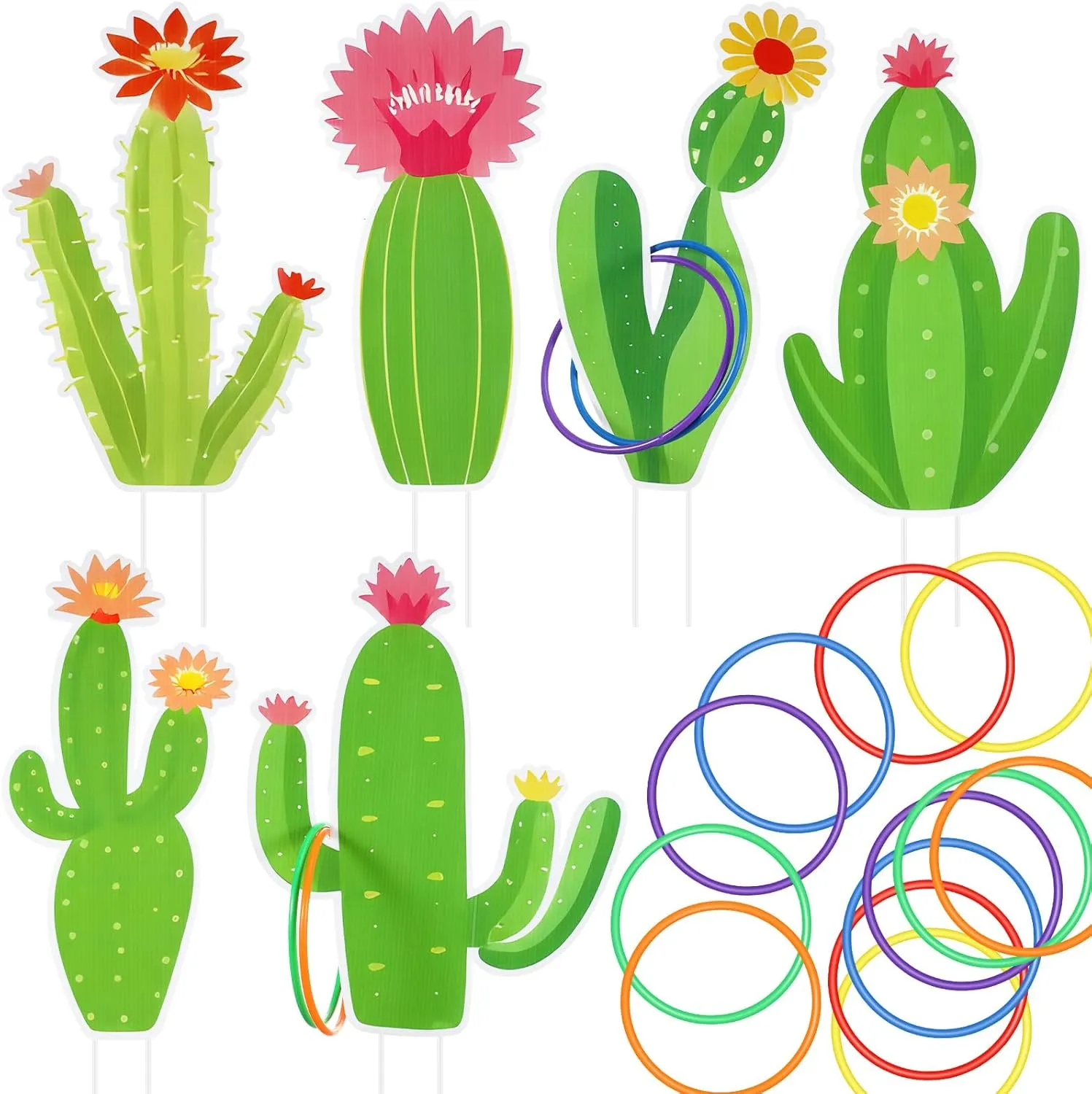 Leitee 6 Sets Cactus Yard Sign Plant for Fiesta Game Cactus Ring Toss Game Outdoor Cinco De Mayo and Fiesta Party Decor Garden Stake Decorative Insert Lawn
