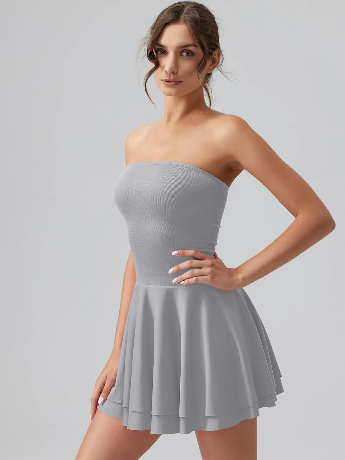 OQQ Women's Mini Dress Summer Cocktail Tube Ruched Waist Ruffle Corset Party A-line Dresses