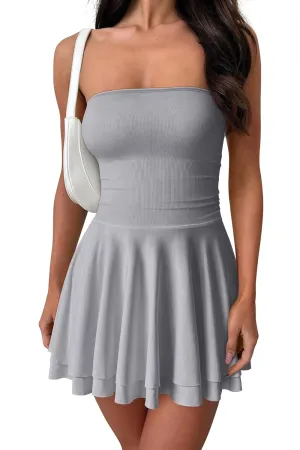 OQQ Women's Mini Dress Summer Cocktail Tube Ruched Waist Ruffle Corset Party A-line Dresses
