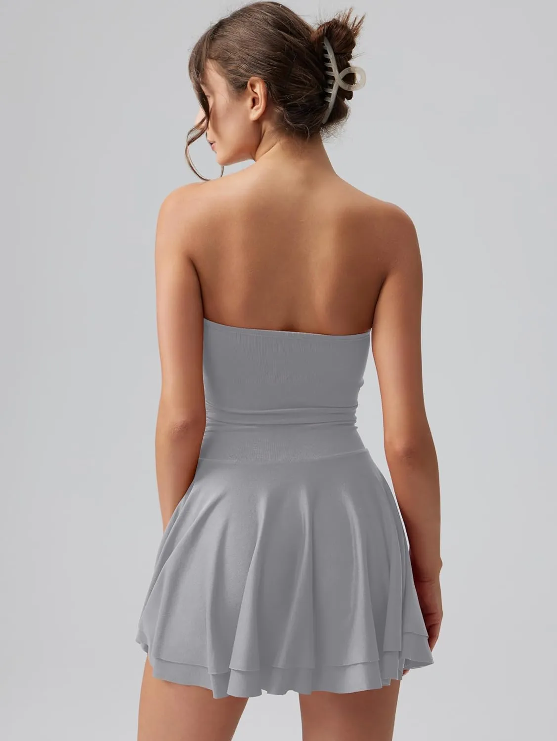 OQQ Women's Mini Dress Summer Cocktail Tube Ruched Waist Ruffle Corset Party A-line Dresses