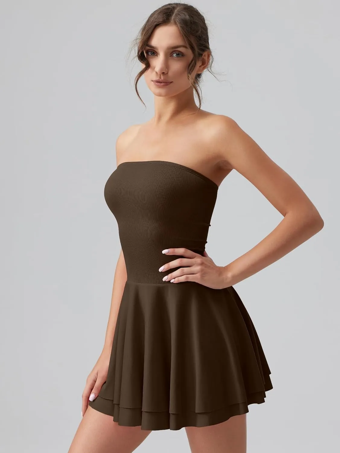 OQQ Women's Mini Dress Summer Cocktail Tube Ruched Waist Ruffle Corset Party A-line Dresses