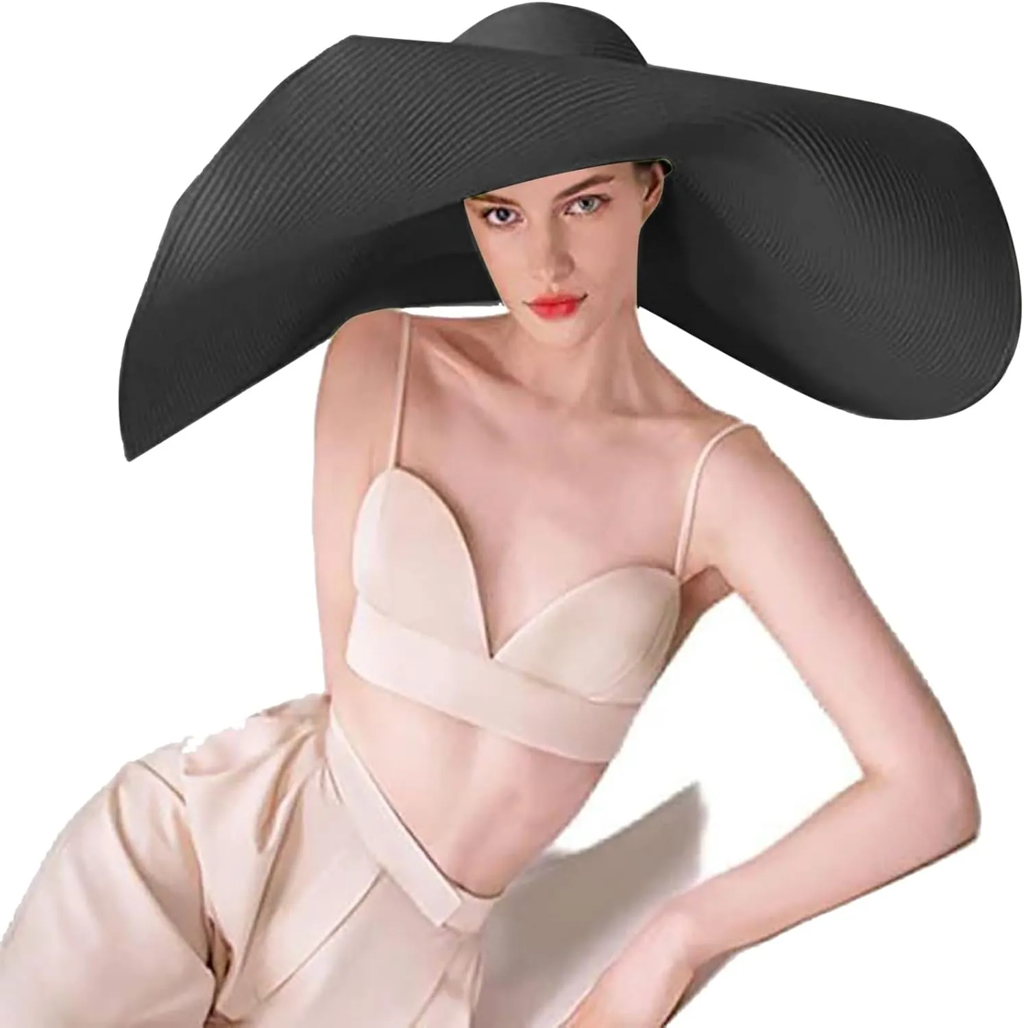 Oversized Beach Straw Hat for Women Western Wide Brim Summer Cowboy Sun Hat Packable Vacation Trendy Fedora Hat