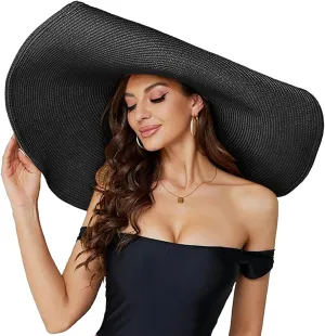 Oversized Beach Straw Hat for Women Western Wide Brim Summer Cowboy Sun Hat Packable Vacation Trendy Fedora Hat