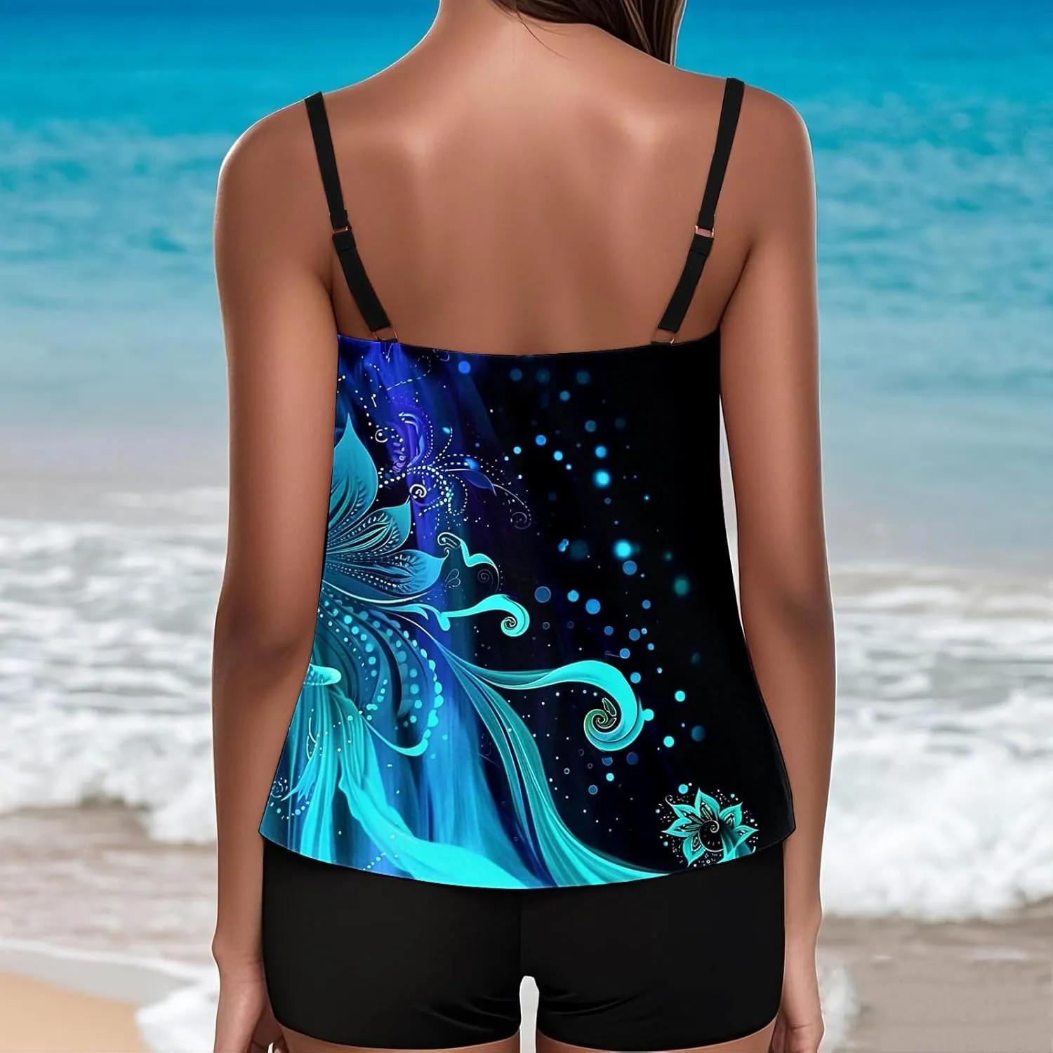 Tankini Swimsuits for Women Tummy Control with Boy Shorts Modest 2 Piece Bathing Suit Trendy Floral Athletic Swimwear