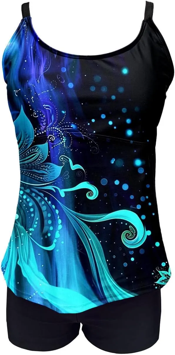 Tankini Swimsuits for Women Tummy Control with Boy Shorts Modest 2 Piece Bathing Suit Trendy Floral Athletic Swimwear
