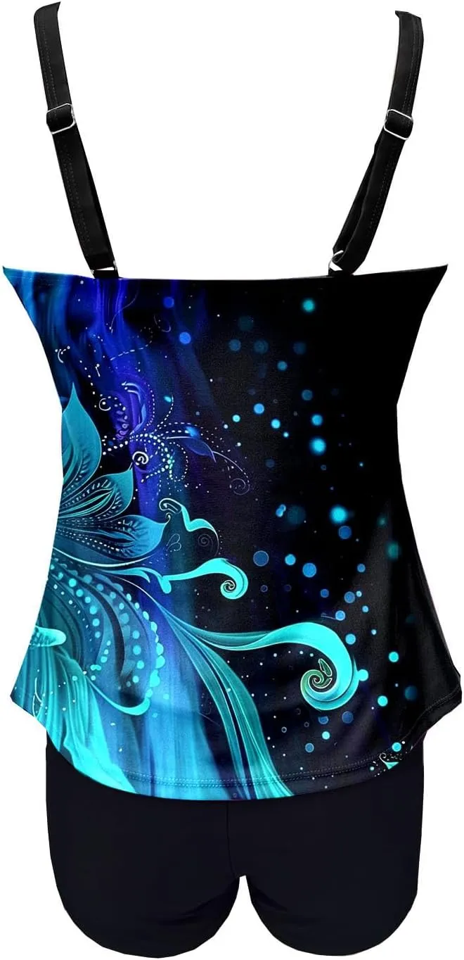 Tankini Swimsuits for Women Tummy Control with Boy Shorts Modest 2 Piece Bathing Suit Trendy Floral Athletic Swimwear