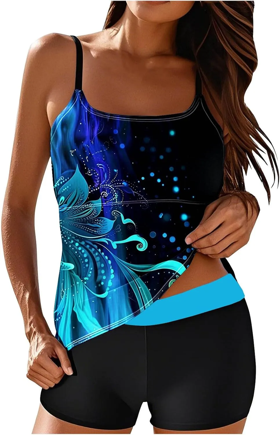 Tankini Swimsuits for Women Tummy Control with Boy Shorts Modest 2 Piece Bathing Suit Trendy Floral Athletic Swimwear