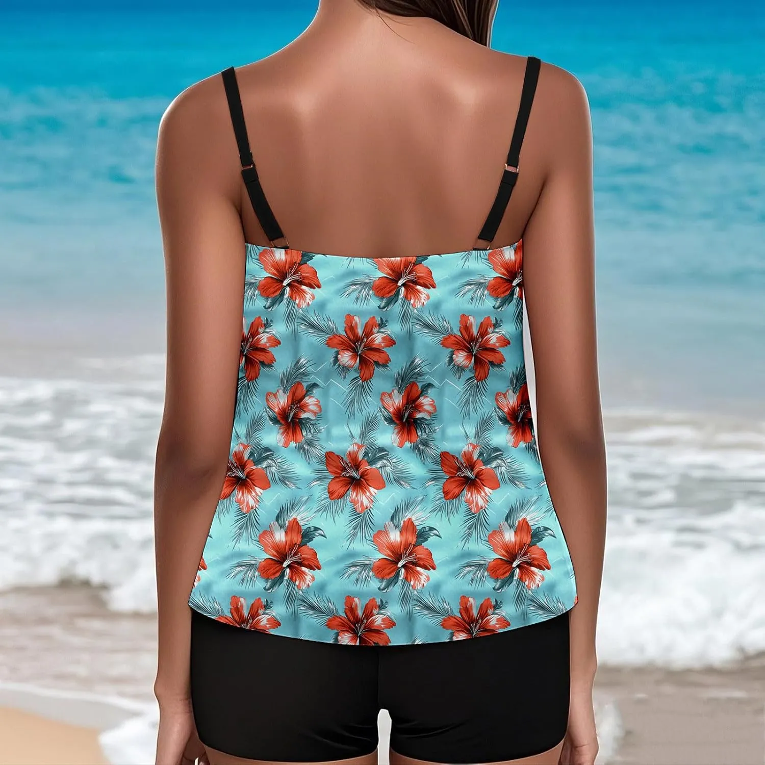 Tankini Swimsuits for Women Tummy Control with Boy Shorts Modest 2 Piece Bathing Suit Trendy Floral Athletic Swimwear