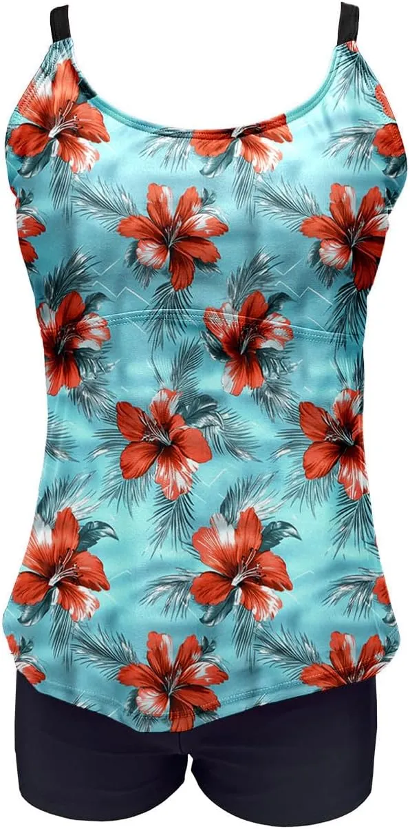 Tankini Swimsuits for Women Tummy Control with Boy Shorts Modest 2 Piece Bathing Suit Trendy Floral Athletic Swimwear