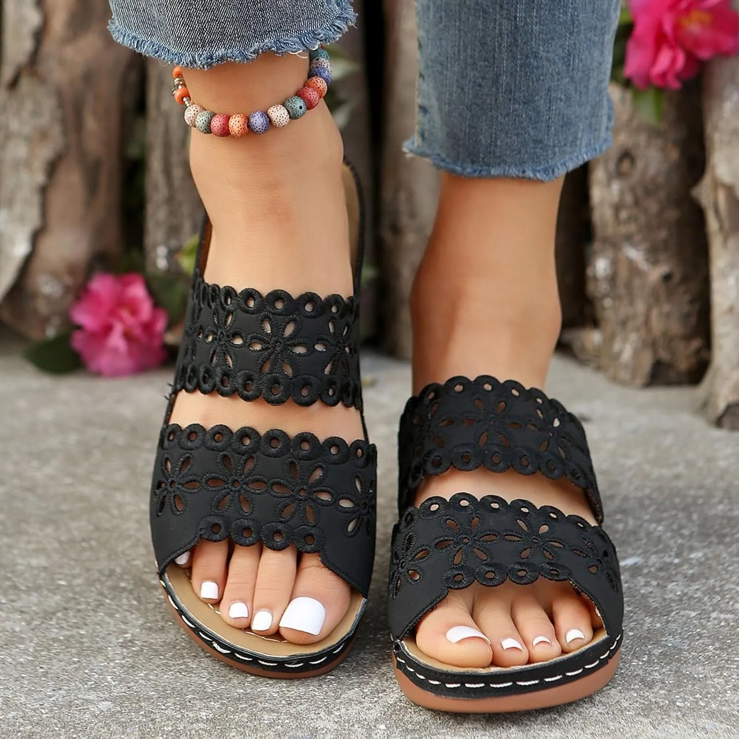 Walking Sandals for Women Open Toe Slip On Wedge Slides Arch Support Orthopedic Sandal Memory Foam Platform Shoes